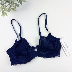 Calvin Klein Seductive Comfort With Lace Full Coverage Bra QF1741Blue Size 34B